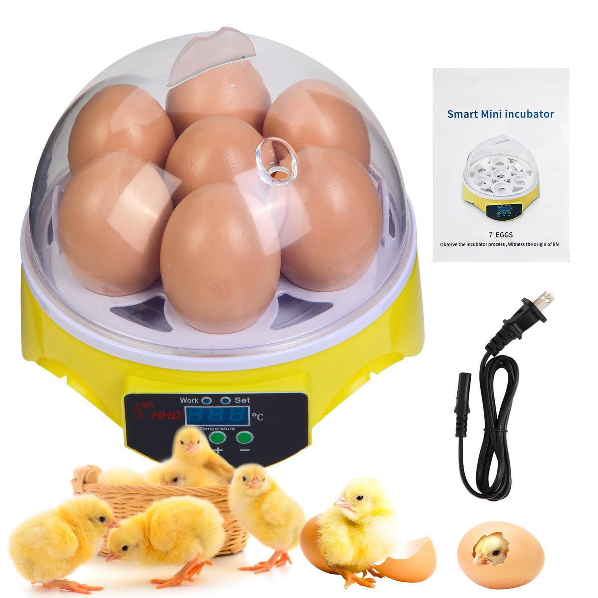 ZEMIRO CHARGE 7-Egg Incubator with 360-degree view for observing hatching progression.