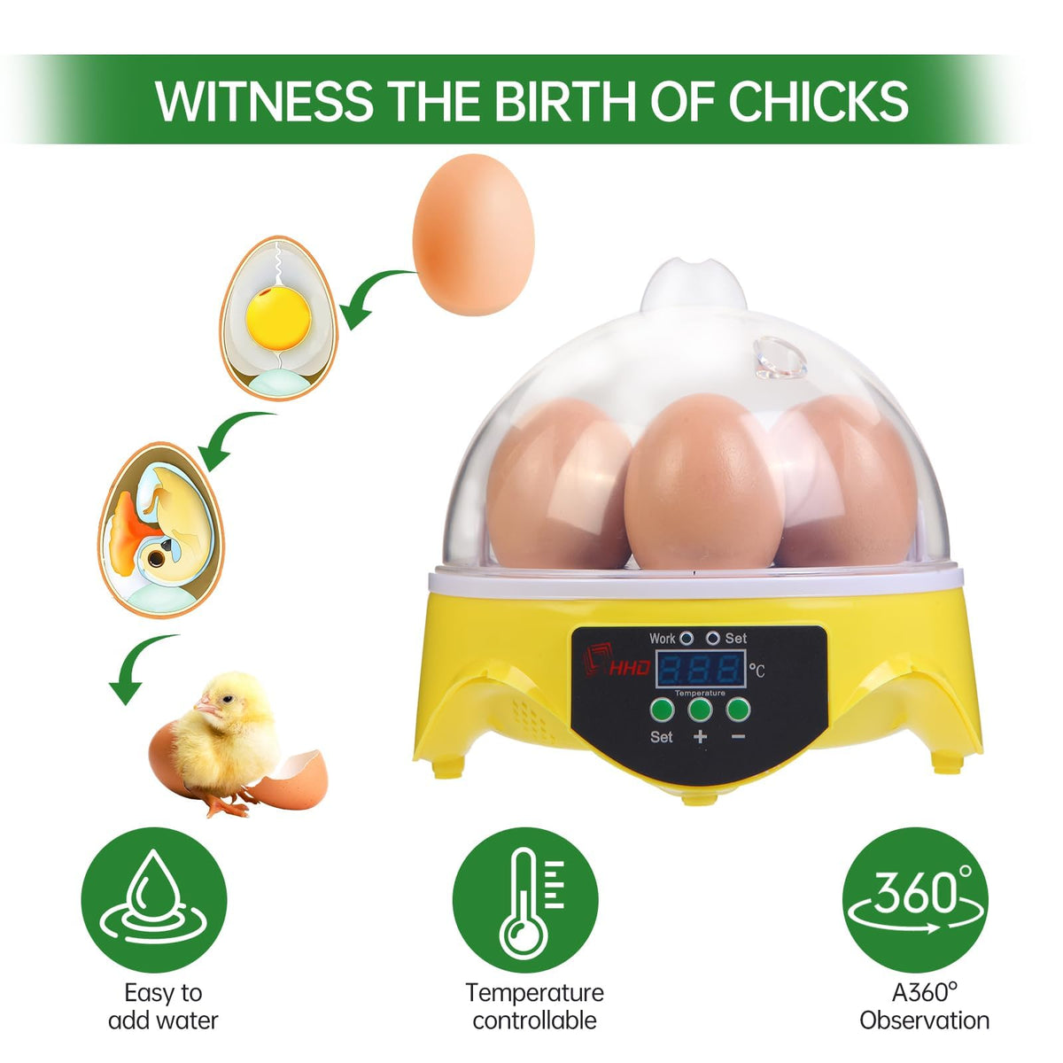 ZEMIRO CHARGE supports chicken, duck, and quail eggs for versatile projects.