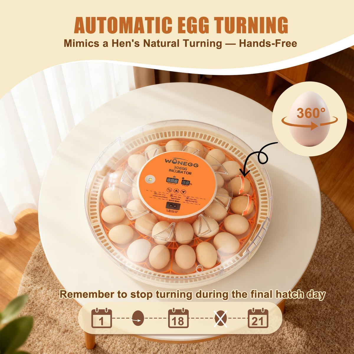 ZEMIRO CHARGE Serie II auto-turn every 2 hours for even embryo development.