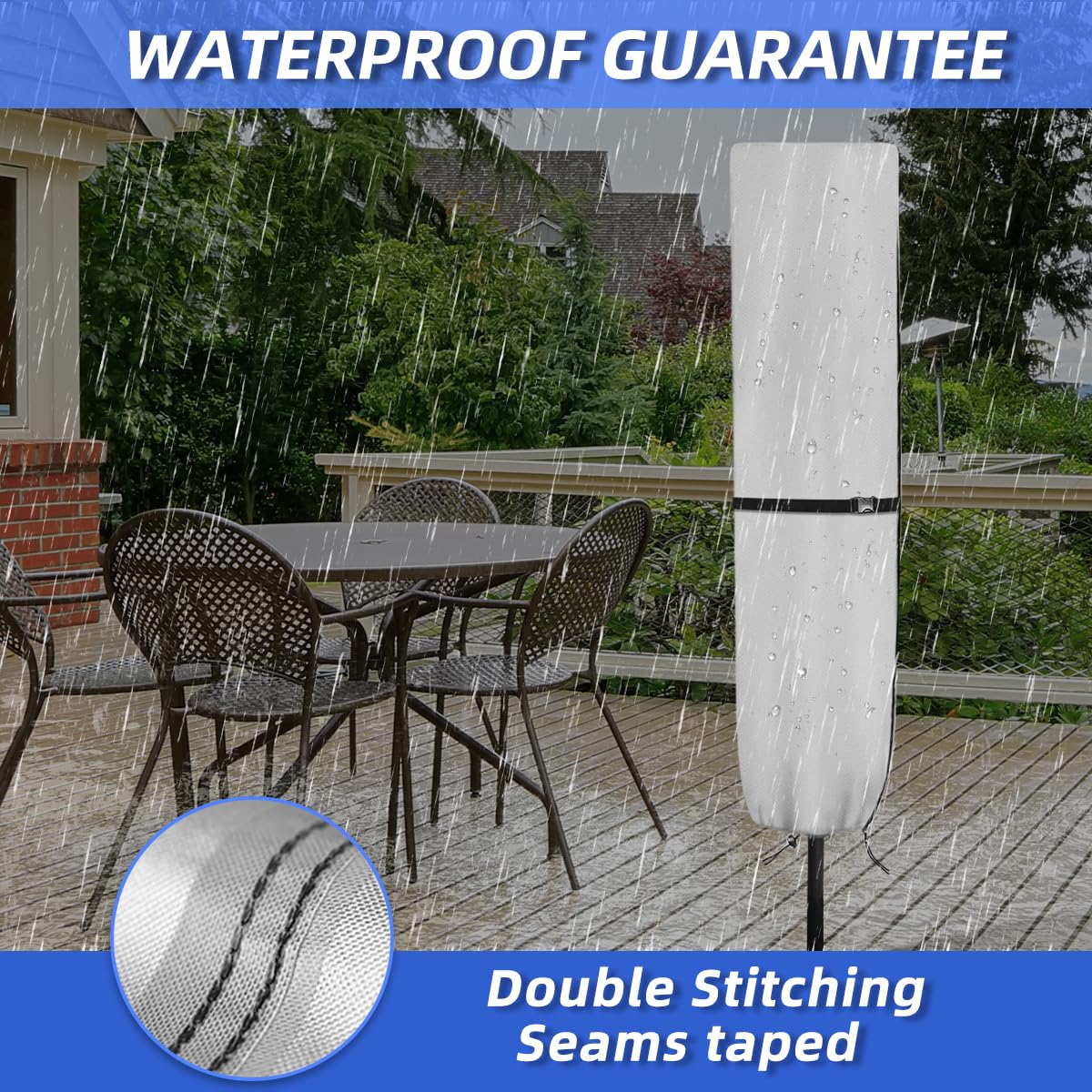Zenicham Parasol Cover fits 7–11 ft market and 15 ft double-sided umbrellas for versatile coverage.