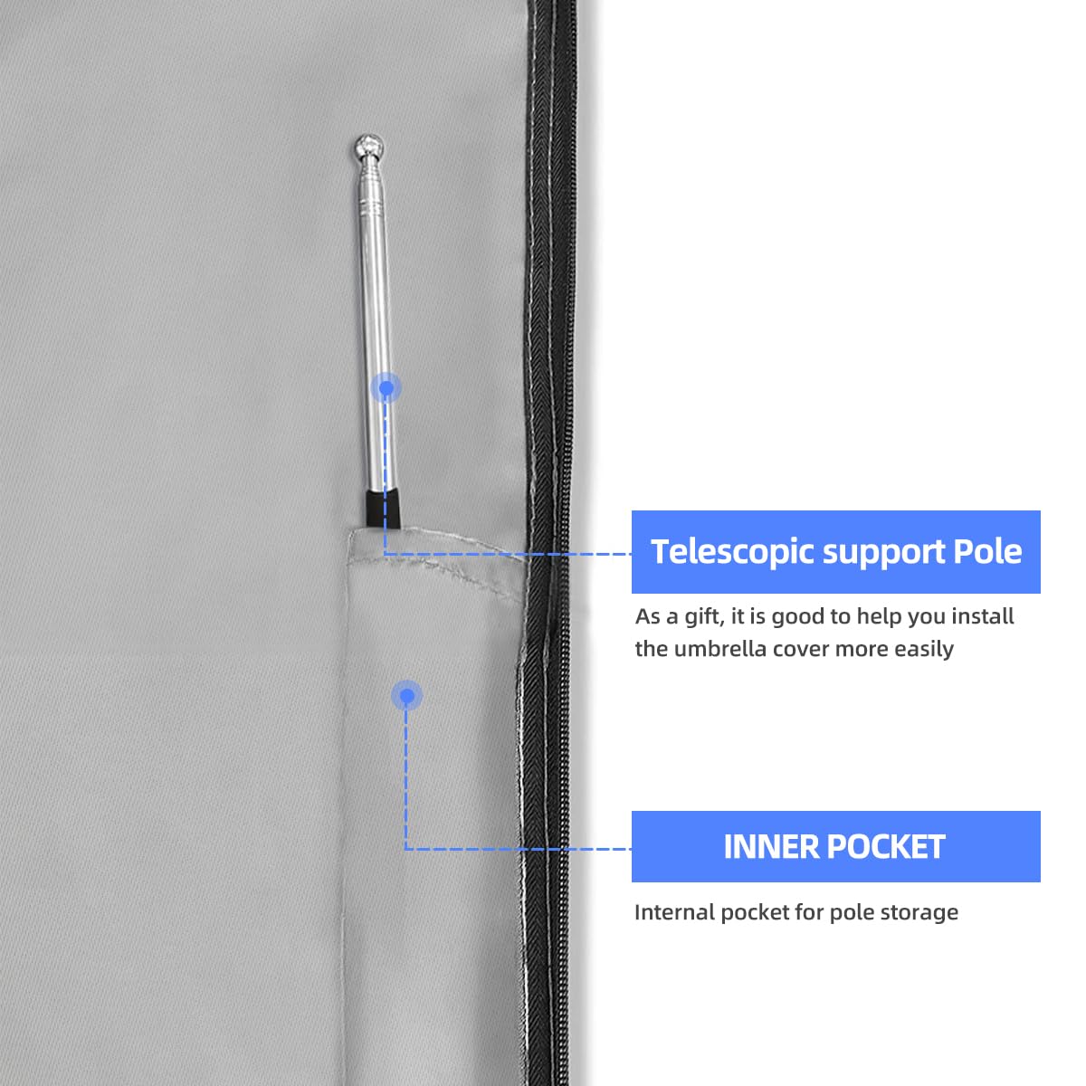 Zenicham Parasol Cover folds flat for storage and quick cleaning.
