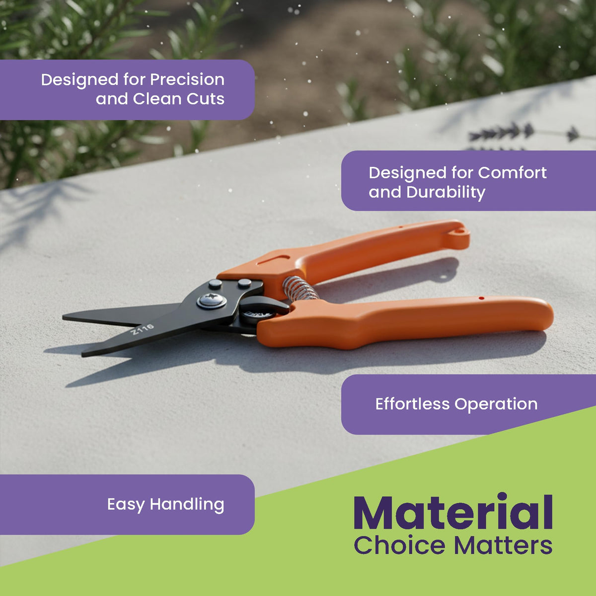 Zenport Z116 smooth cutting with non-stick coating reduces sap buildup.