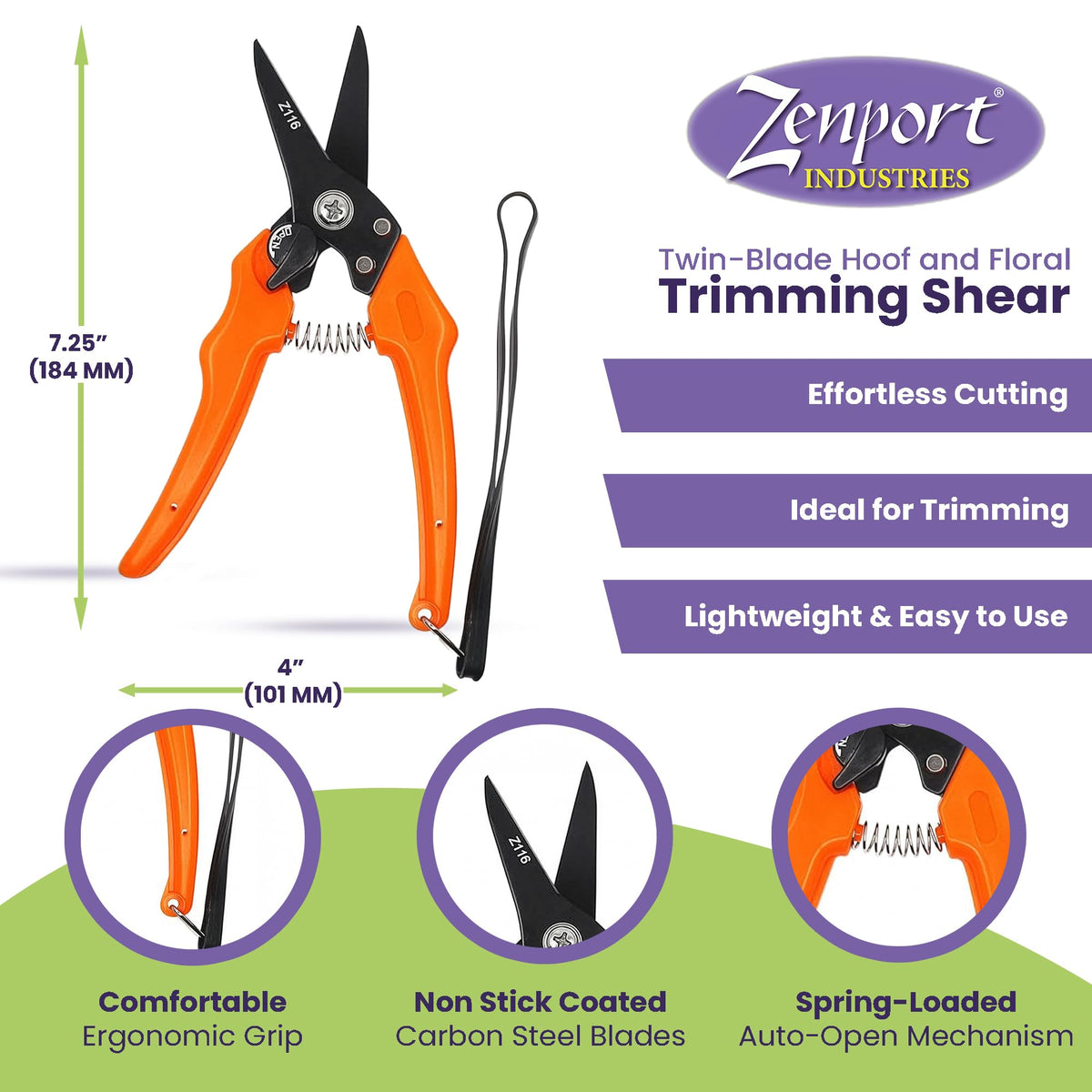 Zenport Z116 twin-blade action showing spring-loaded opening for rapid trimming.