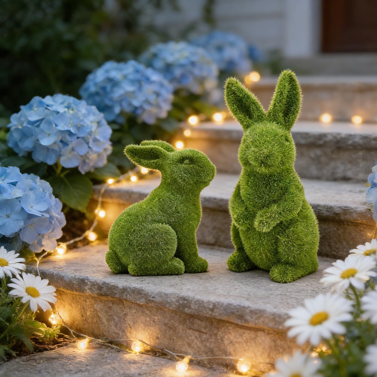Zensounding Easter rabbit flocking green decor brightens garden display.