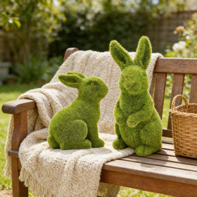 Zensounding moss rabbit entrance ornament welcomes guests with spring charm.
