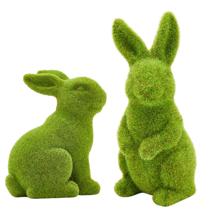 Zensounding moss rabbit standing green decor adds Easter charm to shelves.