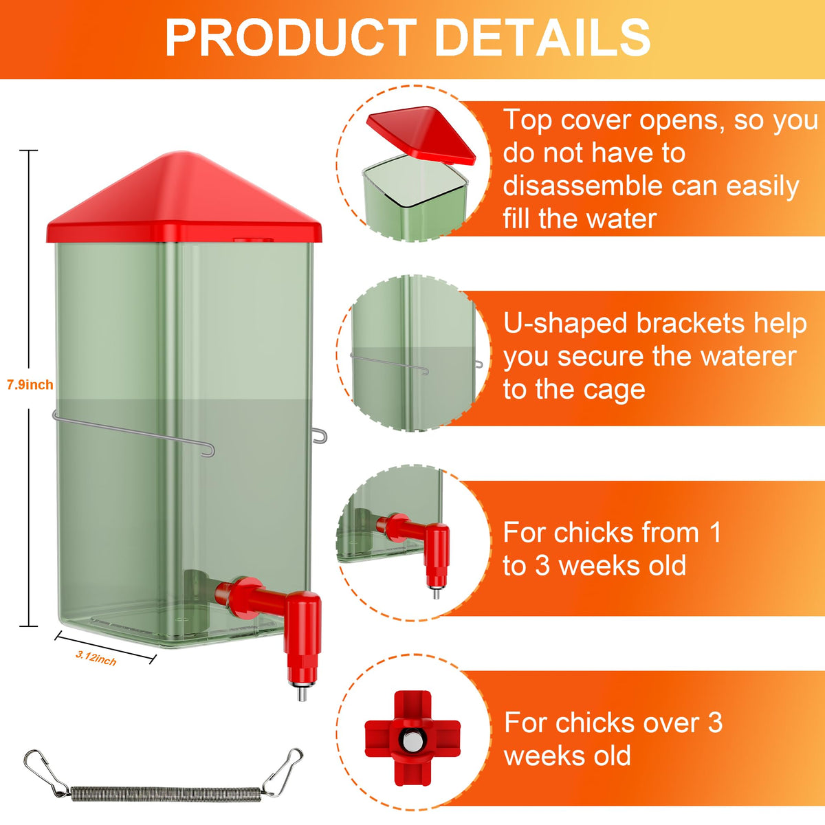 ZenxyHoC versatile chick waterer for 1–3 week olds promotes simple hydration.