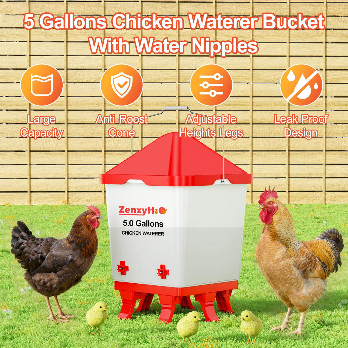 ZenxyHoC adjustable-legs design allows easy height adjustment for growing chickens.