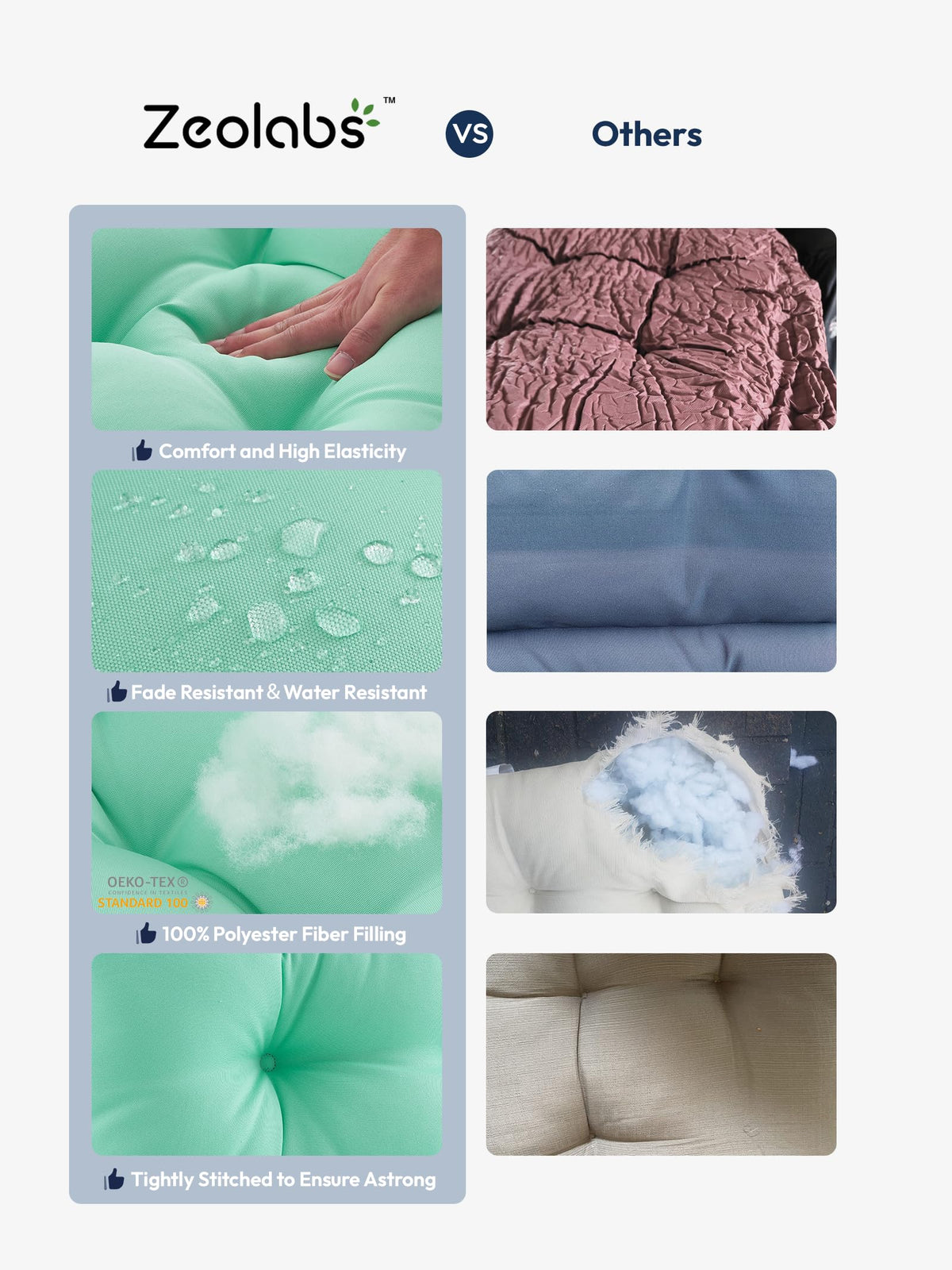 ZEOLABS cushions maintain shape with soft, resilient fiber for daily use.