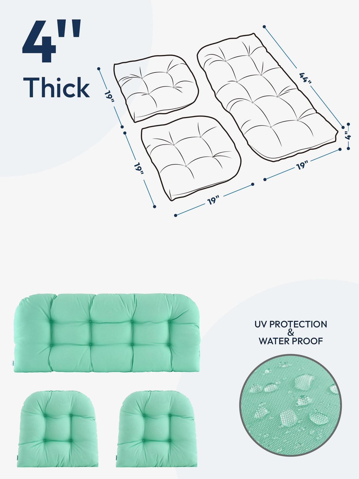 ZEOLABS U-shape cushion 19x19x4 offers versatile back support for patio furniture.