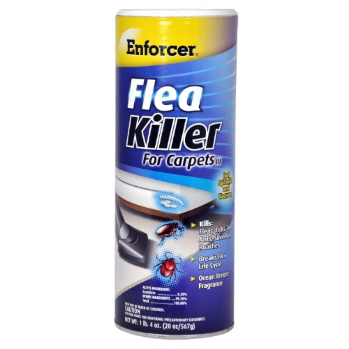 Zep Enforcer Flea Killer powder on carpet helps control fleas and other insects