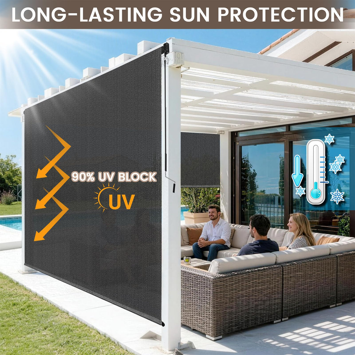 Zephyr Place roller shades gray side profile shows compact design for easy storage.