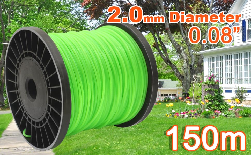 Zeqeey green nylon trimmer line aids visible edging and tidy lawns.