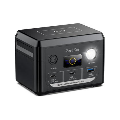 ZeroKor 100W portable power station front view powering devices on the go