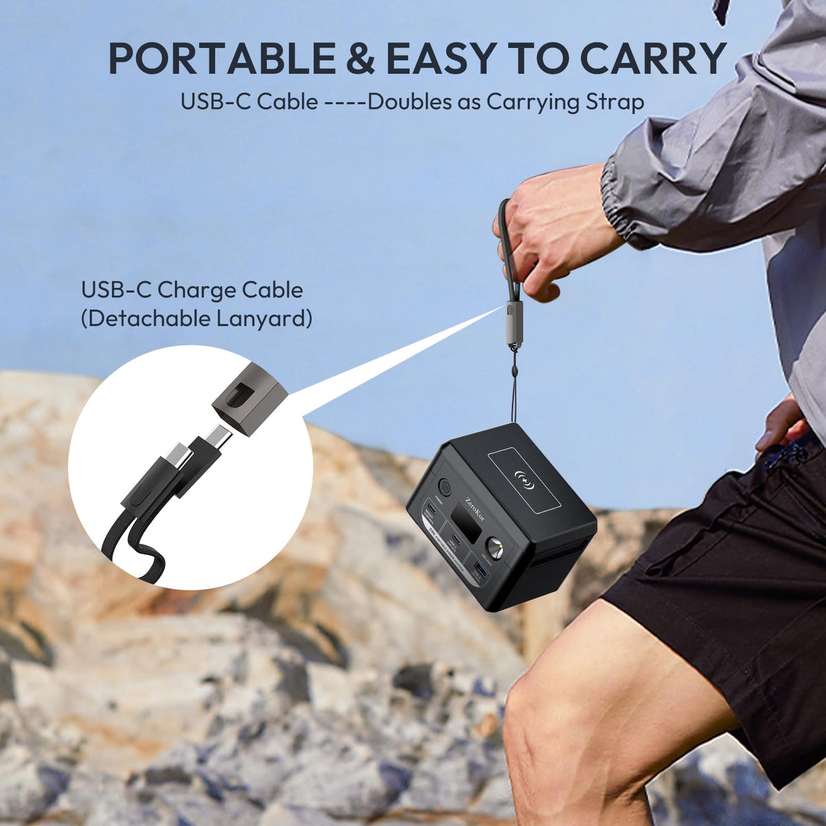 ZeroKor 100W solar input supports charging with a compatible panel