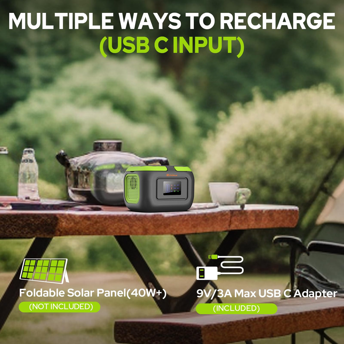ZeroKor supports solar, wall, and car charging for flexible recharging.