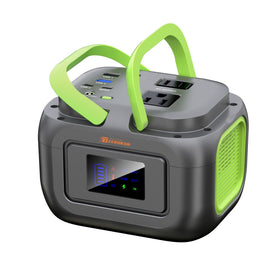 ZeroKor portable power station front view with two 120V outlets for camping and travel.