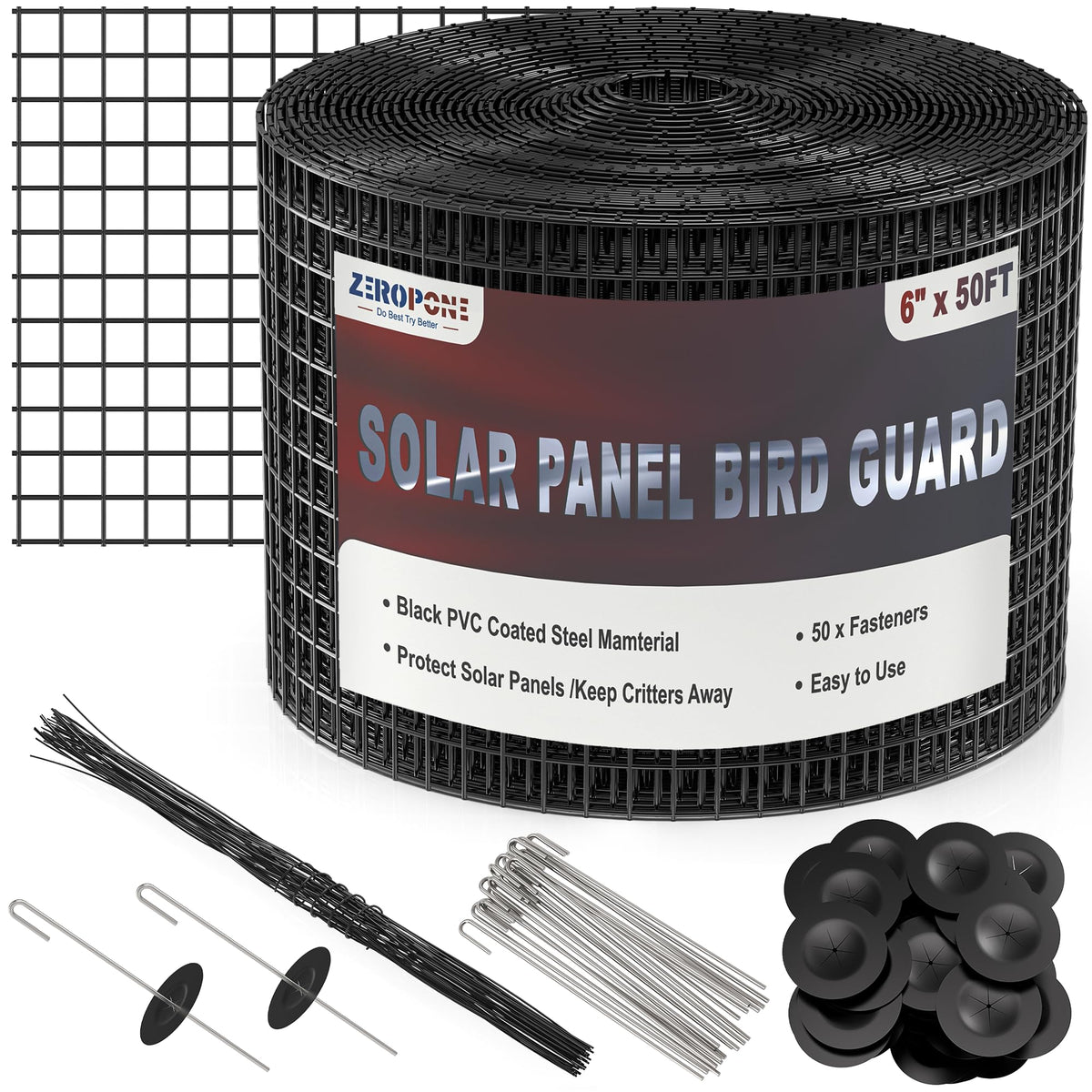 ZeroPone solar panel bird guard 50ft protecting panels while allowing airflow