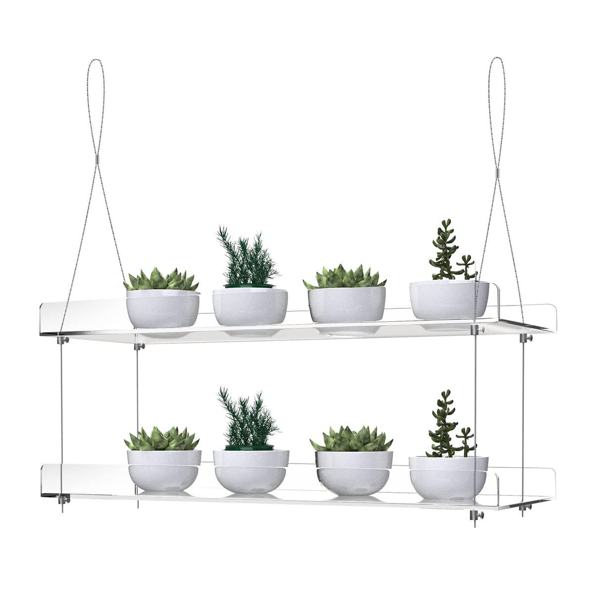 ZerzSemp 2-tier acrylic window shelves showing adjustable height for herbs