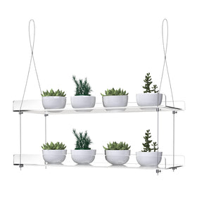 ZerzSemp 2-tier acrylic window shelves showing adjustable height for herbs