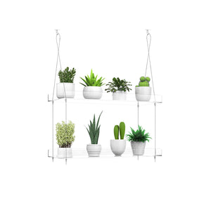 ZerzSemp 2-Tier hanging shelves in clear acrylic for sunlit window herb displays.
