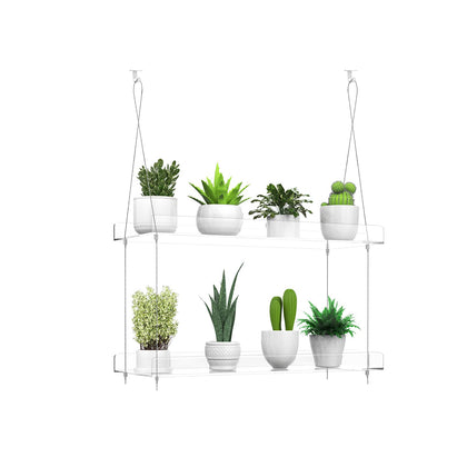 ZerzSemp 2-Tier hanging shelves in clear acrylic for sunlit window herb displays.