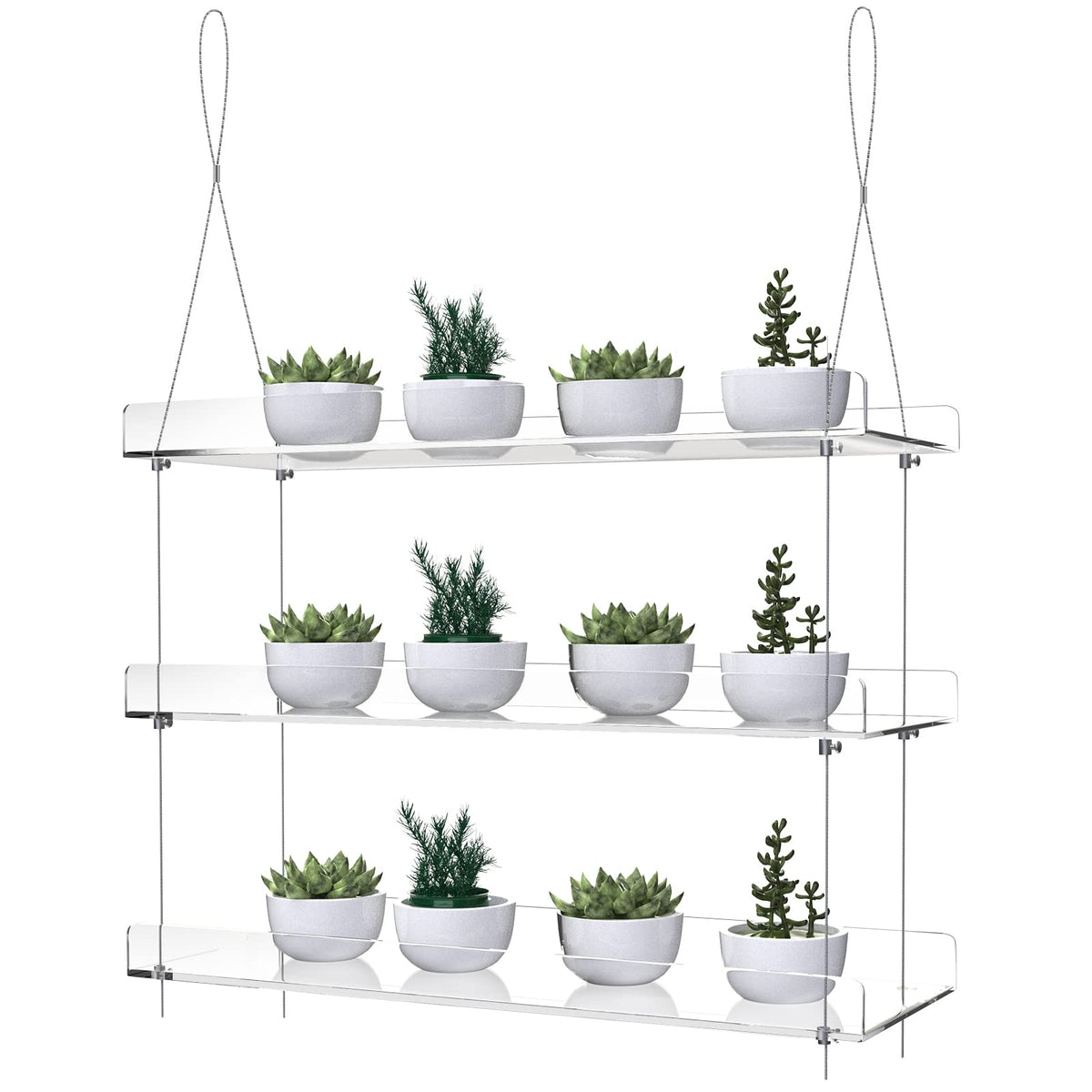 ZerzSemp 3-tier hanging acrylic shelves for windows provide a clear, space-saving display.