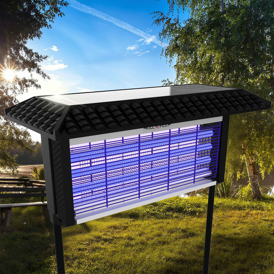 ZETAWALE Solar Bug Zapper outdoor in yard attracting mosquitoes with a high-voltage grid