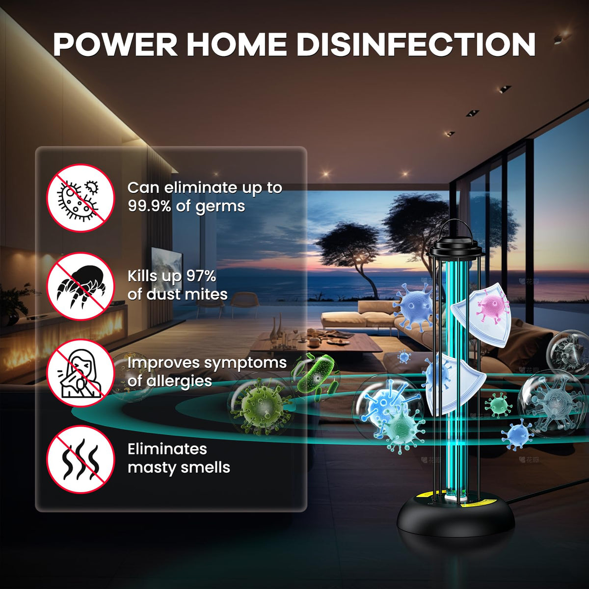 ZETAWALE UV Light Sanitizer in a bedroom for 360° coverage