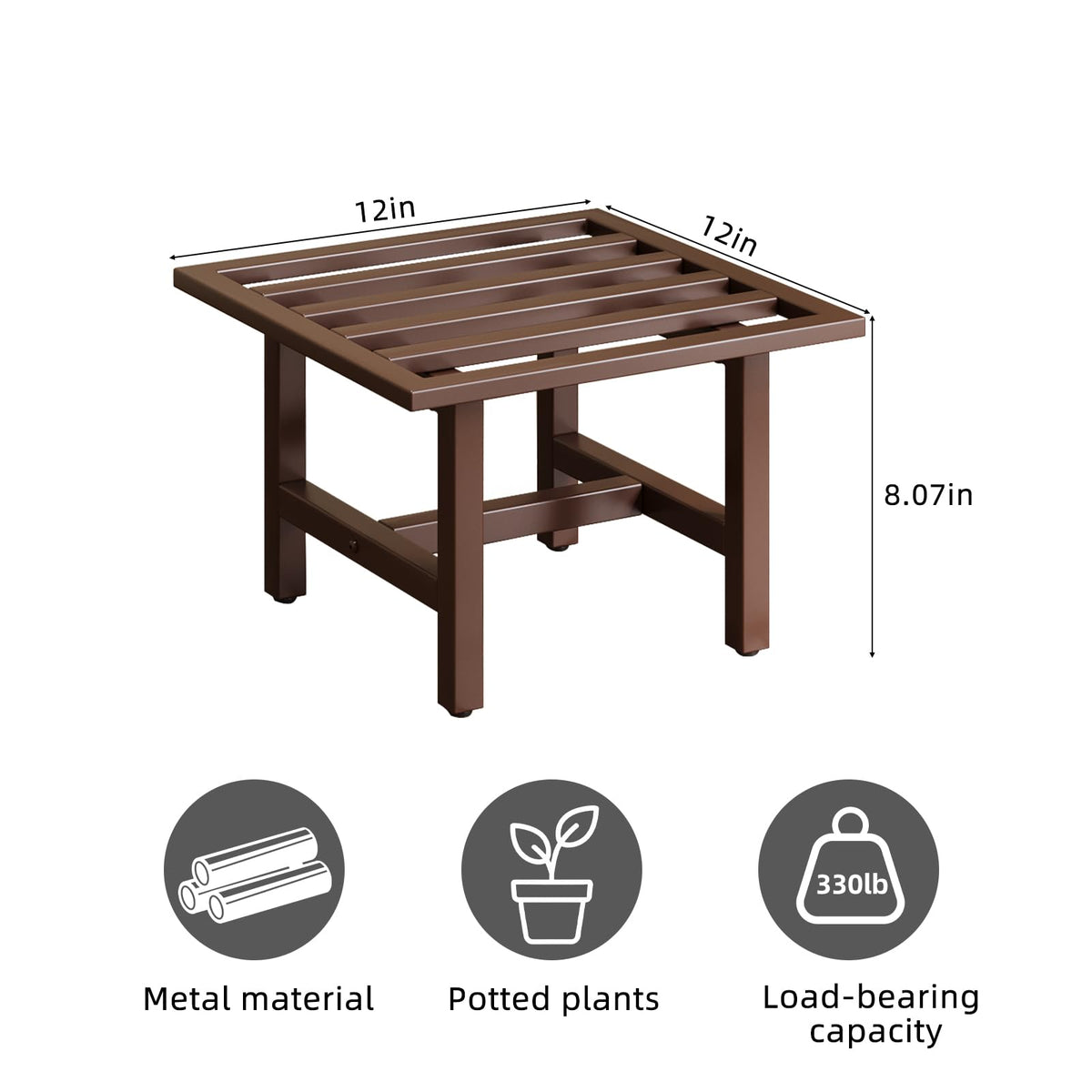 ZETONIQ 330 lbs capacity square stand supporting a large pot outdoors.