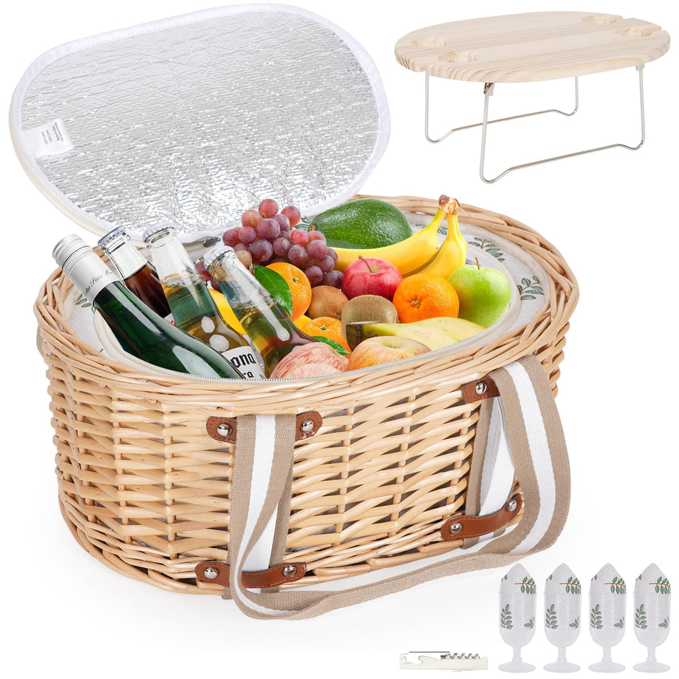 Zettfuly Picnic Basket 4 interior with insulated liner for fresh snacks