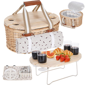 Zettfuly picnic basket 4-person wicker, ideal for romantic outdoor meals.