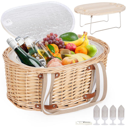 Zettfuly picnic basket four with wicker design for stylish outdoor dining.