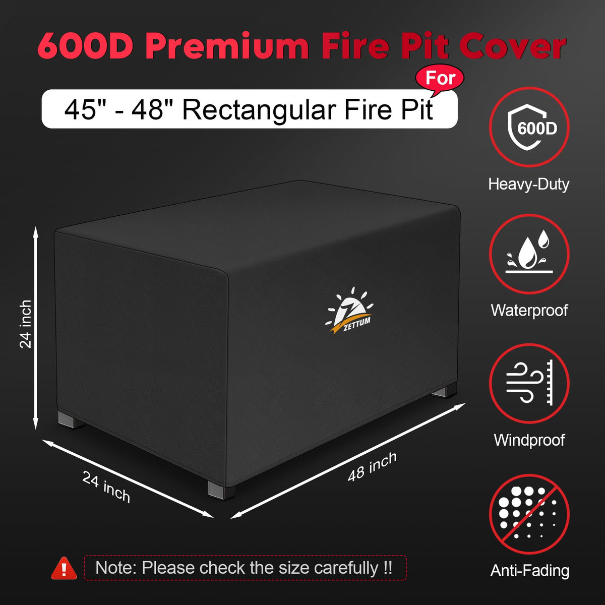 Zettum 600D heavy-duty waterproof fire pit cover with PU coating for outdoor use