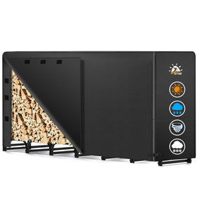 Zettum 8ft firewood log rack front view highlighting sturdy steel frame for outdoor use.
