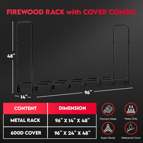 Zettum 8ft firewood log rack side view showing ample storage space.