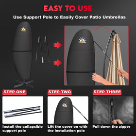 Zettum banana parasol cover with collapsible pole simplifies installation and removal.