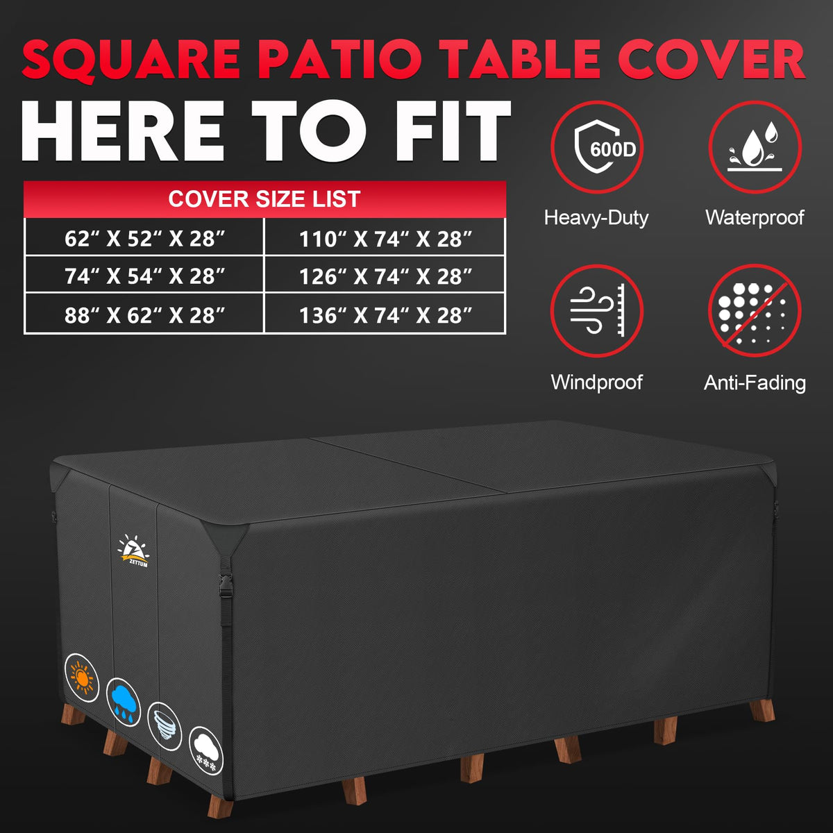 Zettum chair cover for 6–8 seats shields chairs from weather and debris.
