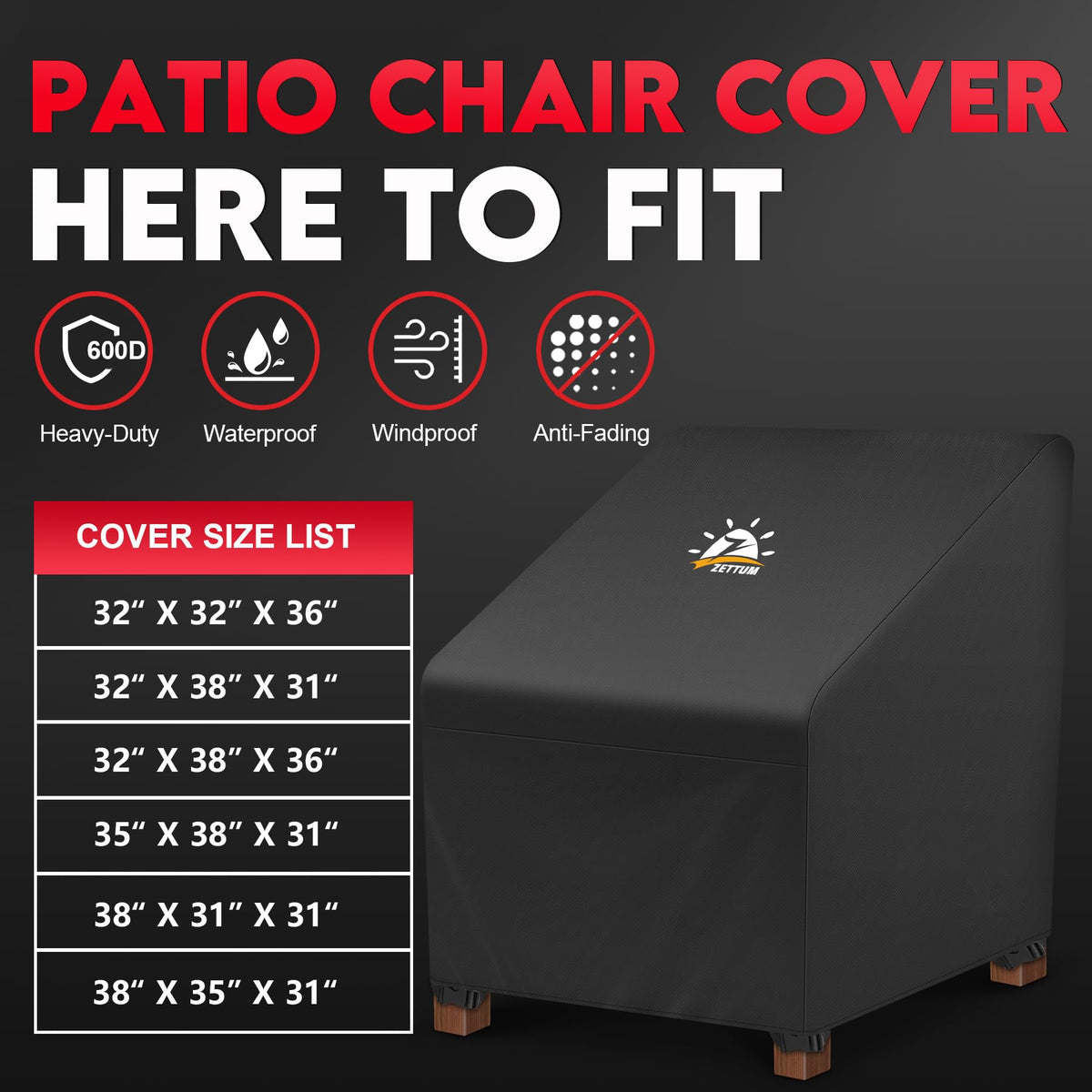 Zettum chair cover with windproof buckles keeps furniture secure.