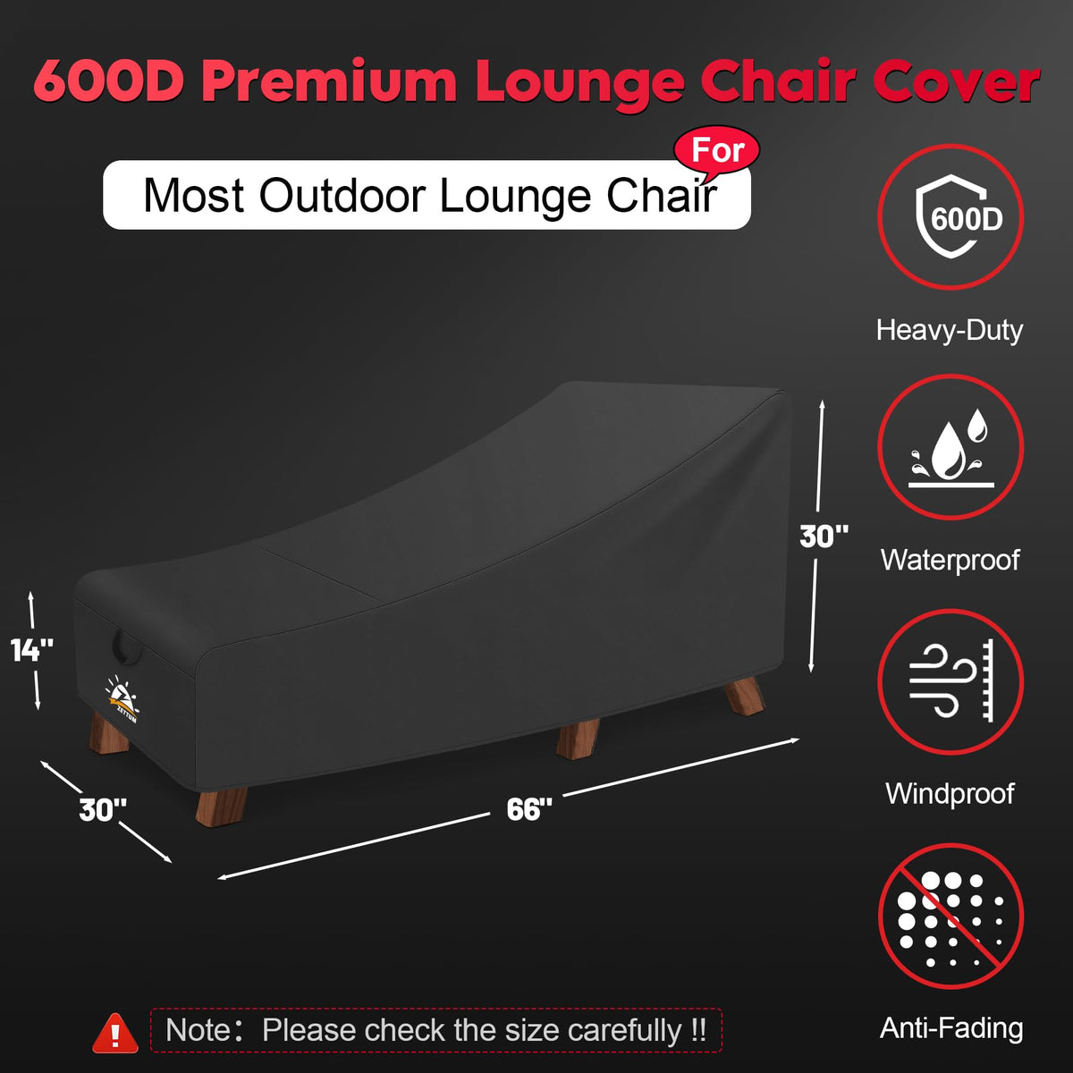Zettum chaise cover heavy-duty 600D fabric with reinforced drawcords