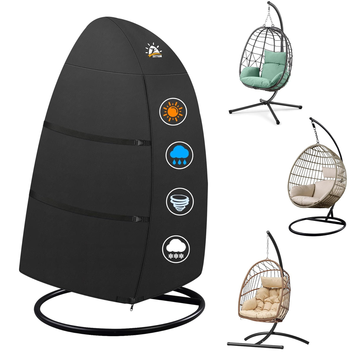 Zettum egg chair cover fitted on a single-seat hanging chair for snug protection.
