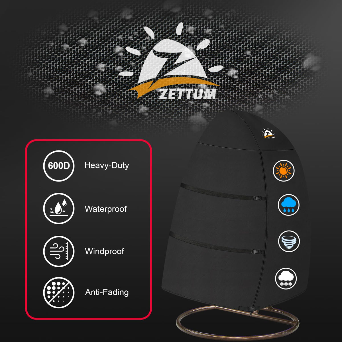 Zettum egg chair cover ready for outdoor storage after use