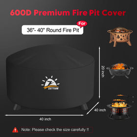 Zettum 600D waterproof round fire pit cover guards against moisture.
