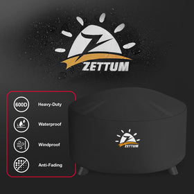 Zettum round fire pit cover offers easy-on, easy-off protection.
