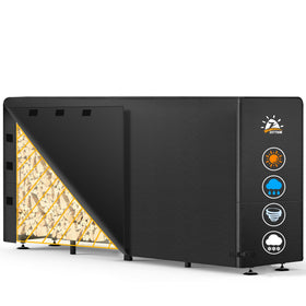 Zettum 8ft firewood cover front view protecting a wood rack from rain.