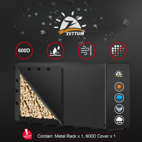 Zettum firewood rack with cover protects wood outdoors.