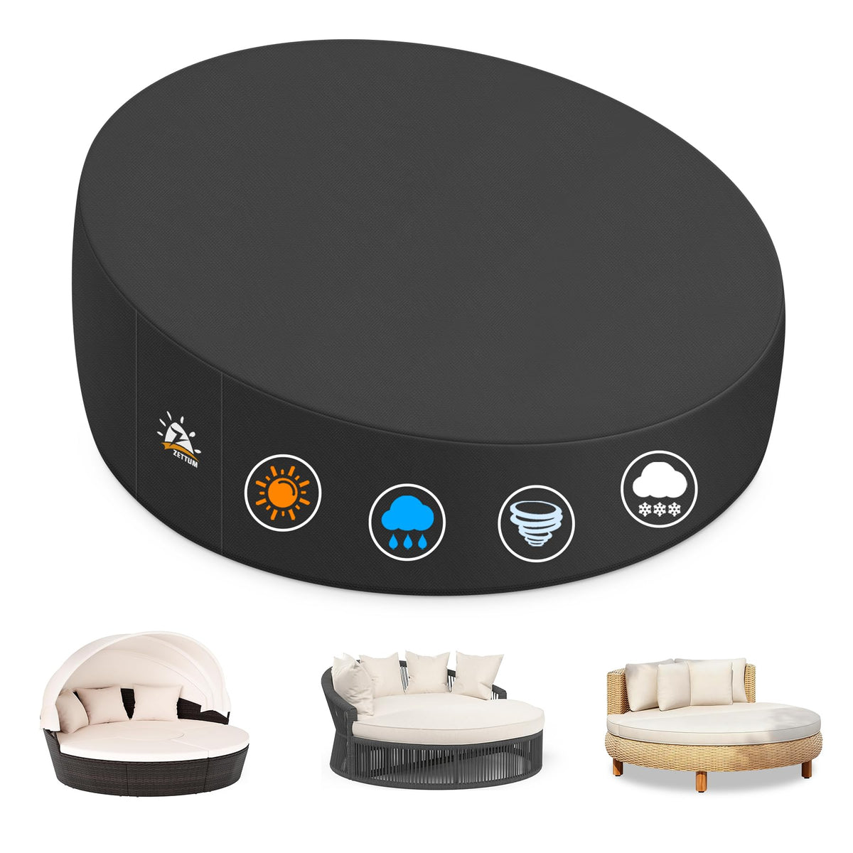 Zettum outdoor daybed cover fits a 75-inch round daybed for full weather protection