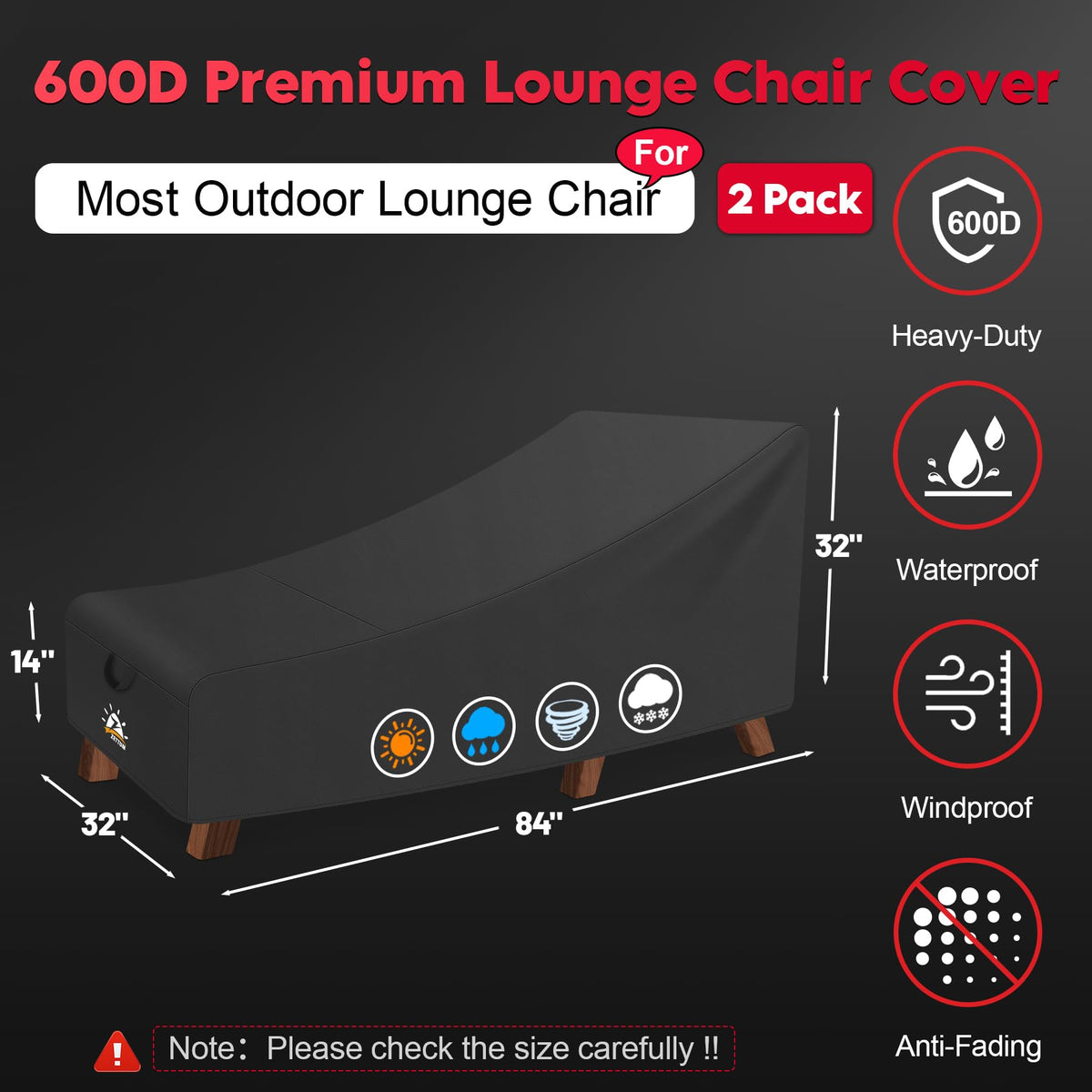 Zettum outdoor lounge chair cover close-up shows 600D waterproof fabric for durable protection.