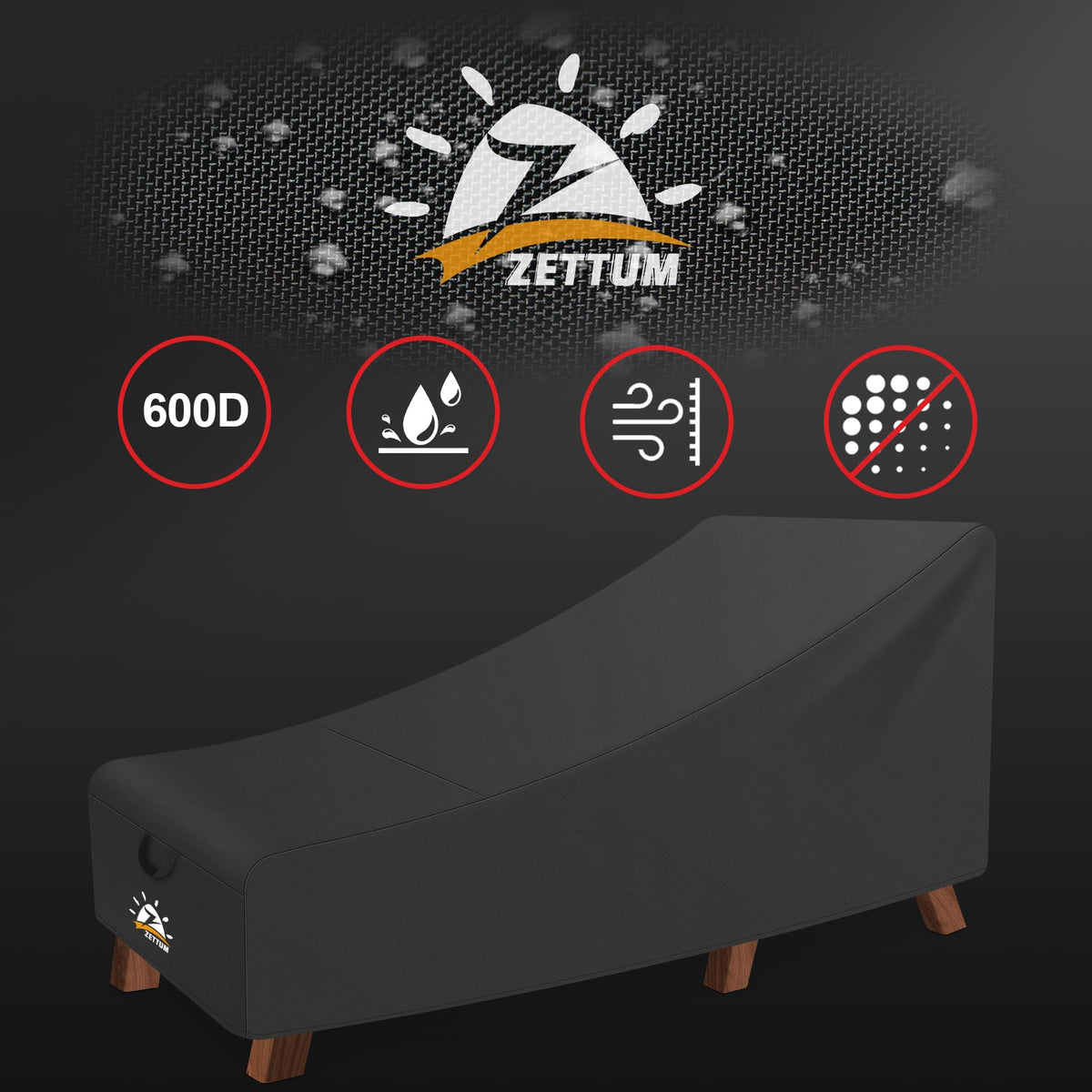 Zettum outdoor lounge chair cover features easy-on, easy-off design.