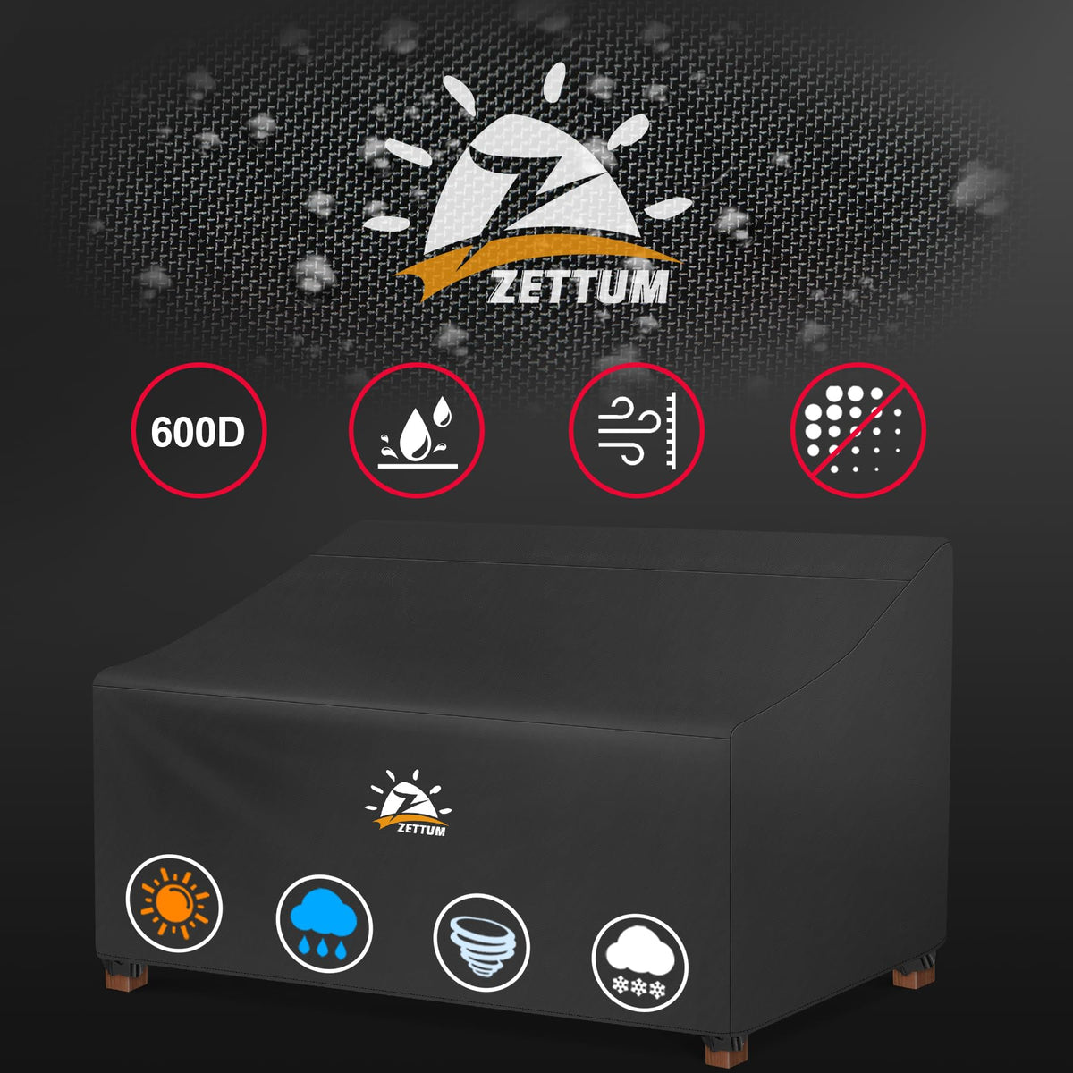 Zettum buckle system securing outdoor sofa cover tightly